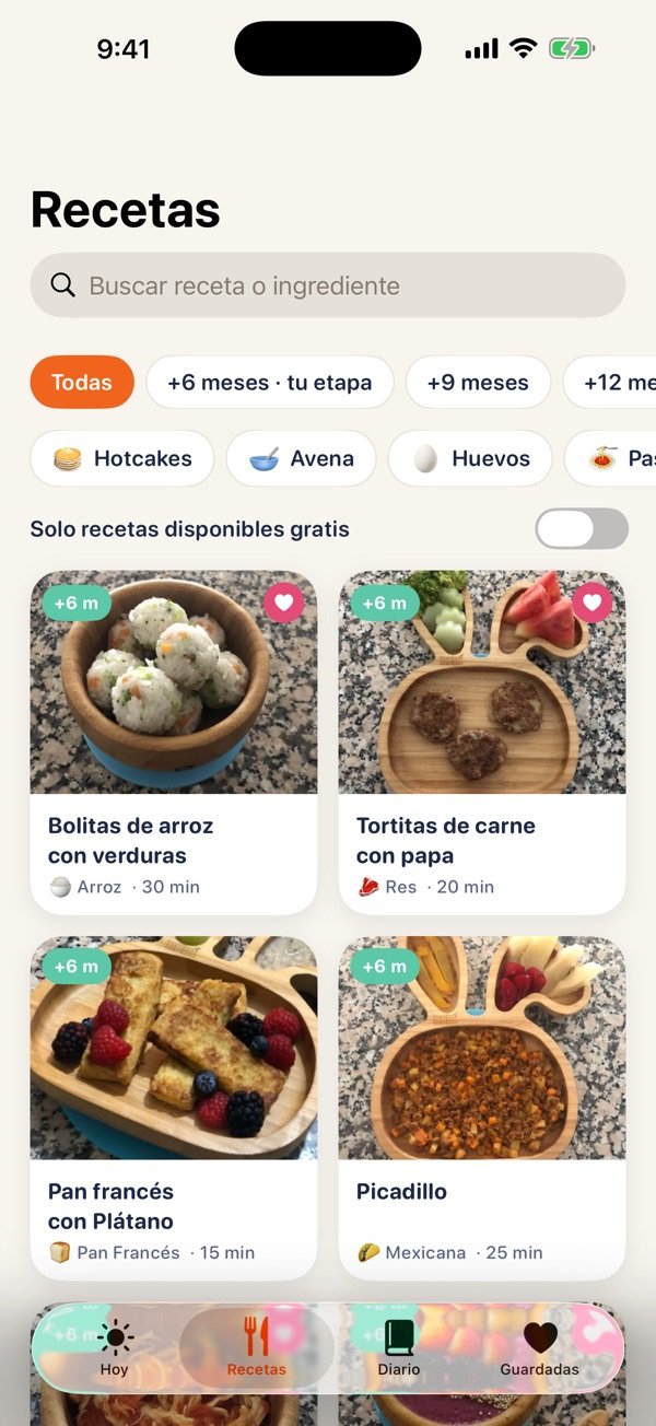 Recetas: Filtra por etapa y categoría; gratis las de su edad.